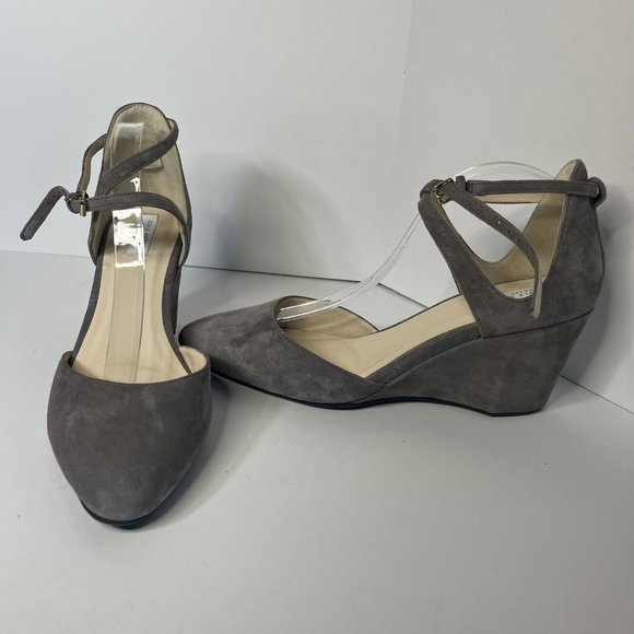 Cole Haan Women's Sz 7.5 B Lacey Suede Walnut Wedge Ankle Strap 3" Heels NWNT - Picture 4 of 12